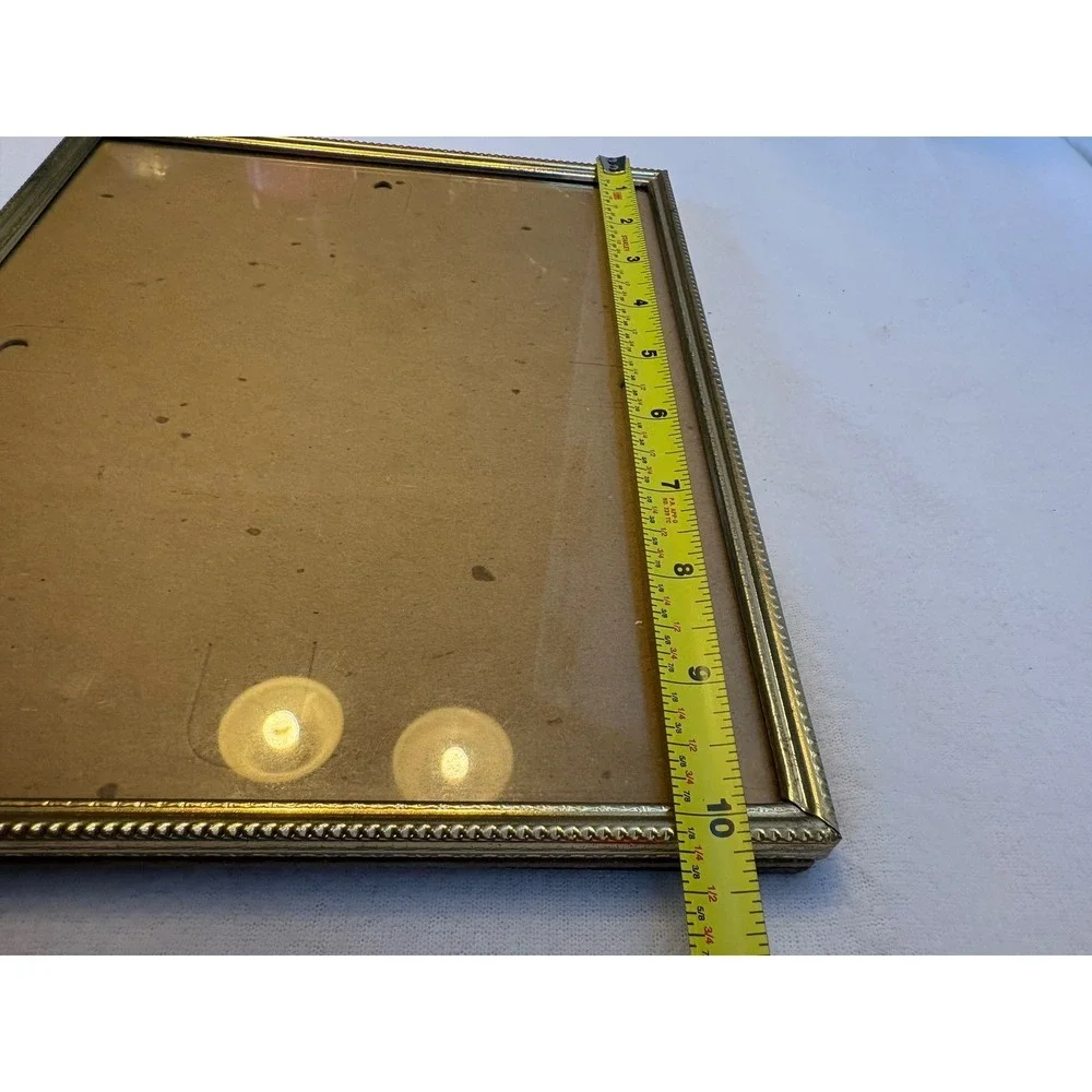 Vintage Gold Tone Metal Beaded Edge Picture Frame 8x10 Tabletop Display‎